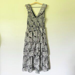 Cleobella Dress Size XL Lucy Midi Tiered Ruffled Geo Print Black Pink Sundress